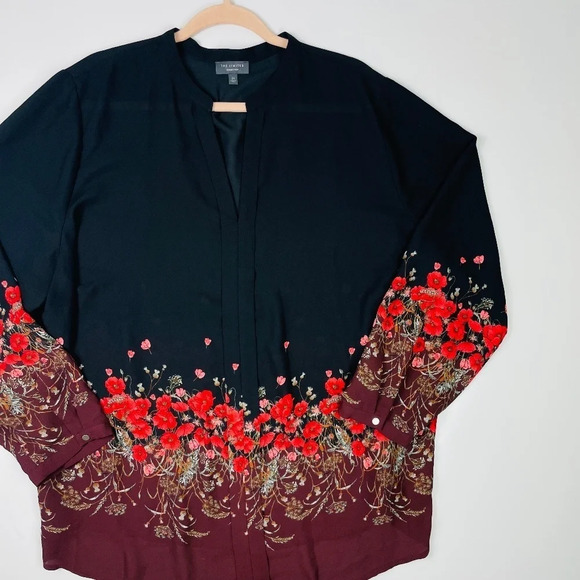 The Limited Floral Multicolor Long Sleeve V-neck Popover Top, Size 2X - Picture 2 of 9